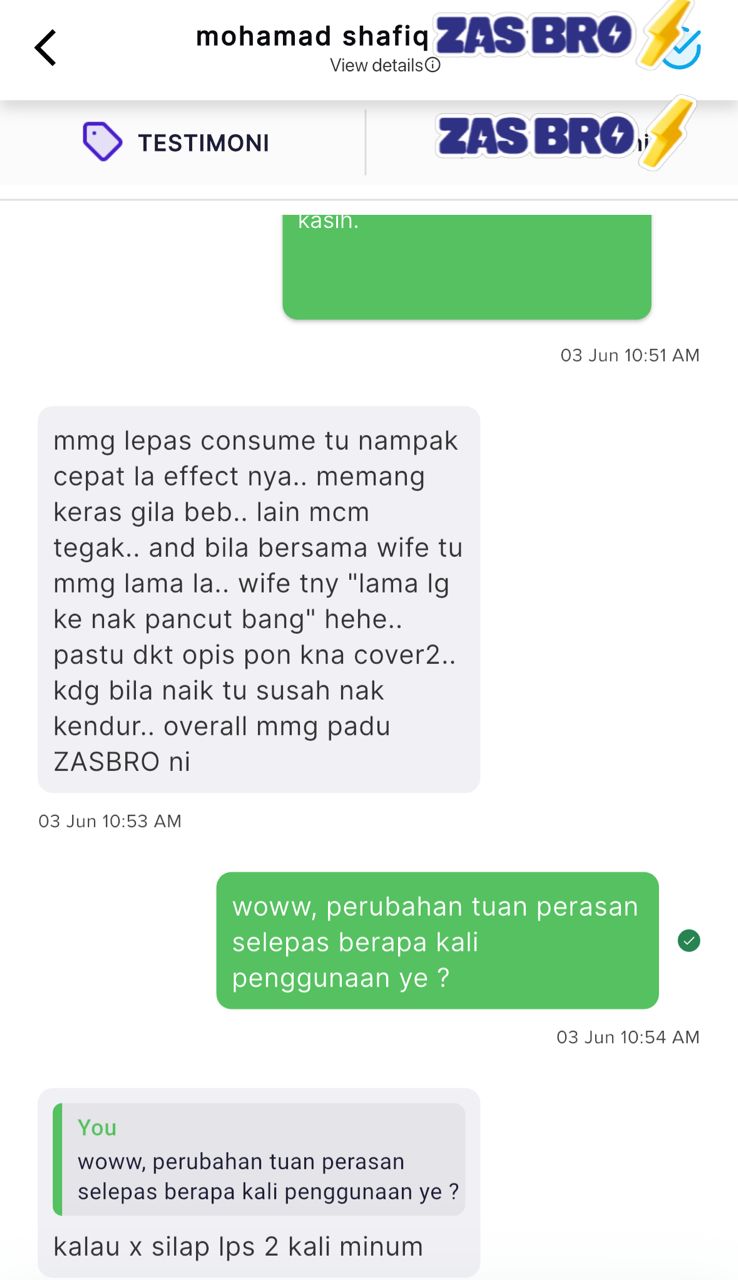 Tangkapan skrin WhatsApp daripada Pelanggan ZasBro