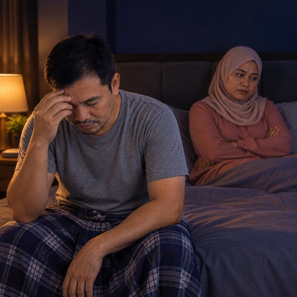 Suami termenung di tepi katil, isteri kecewa