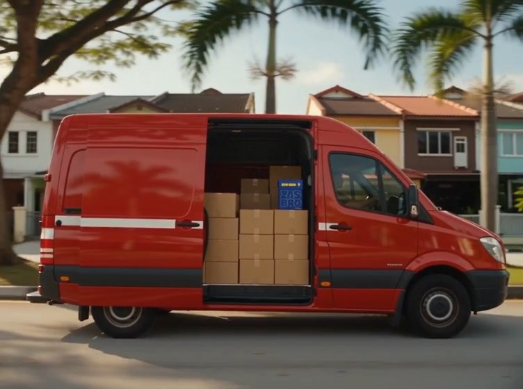 Van penghantaran merah membawa parcel ZasBro